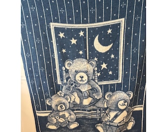 Vintage Biederlack Teddy Bears 54 x 77 Cottage Boho Natural USA Blue