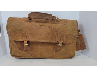Orvis Classic Brown Leather Briefcase w/ Brass Hardware Book Bag EK Vintage