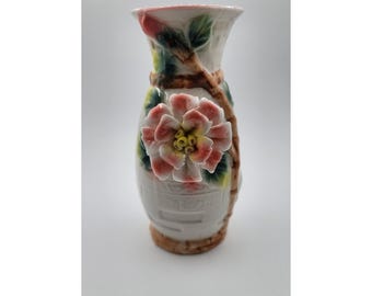 Porcelain Glaze Floral Vase hand painted, decorative 7 1/2" Tall