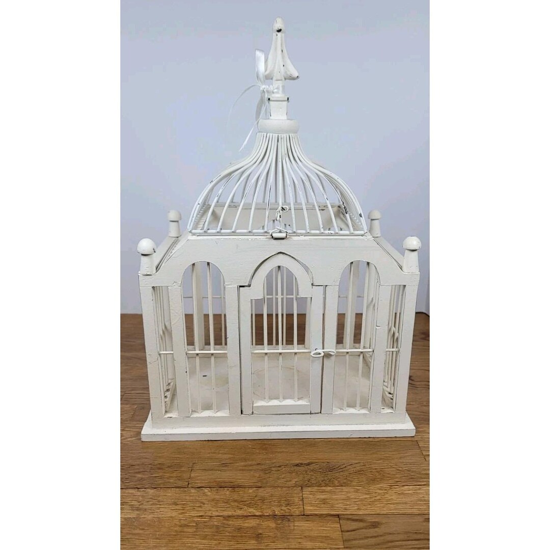 Vintage Wood Bird Cage Metal Wire Dome Victorian Style House 12.25x8 ...