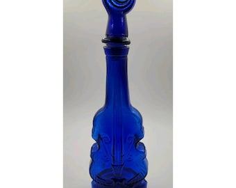 Botella vintage de vidrio Wheaton azul con forma de violín, de 30 cm (12 pulgadas), con corcho, de la década de 1970. Artículo raro.