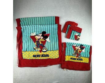 Vintage Mickey Mouse Disney Bath Towel Set Franco Hand Towel & Wash Rag 6 Piece