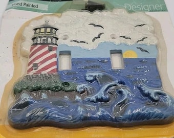 Light switch cover lighthouse ocean sea Hand Painted Amerelle Resin grannycore