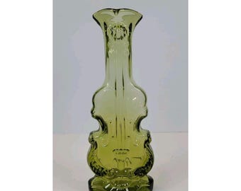 Vintage Imperial Glass Green Violin Vase, Bottle, 9" Tall