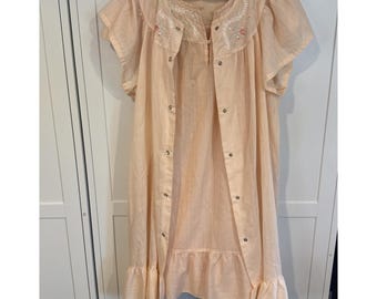 Camisón y bata vintage bordados con flores, mini naranja, talla pequeña, estilo rústico de abuela.