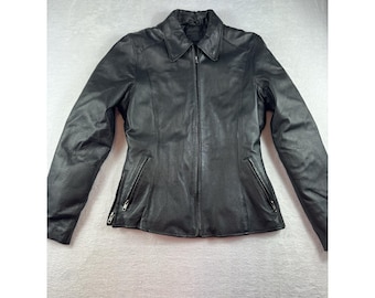 90s Leather Gallery Jacket Second Quilted Lining Zips Medium Grunge Moto Riding