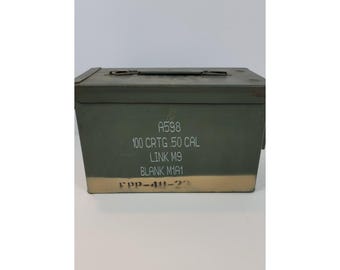 Vintage Ammo Military Box 100 Cartridges .50Cal Link M9 Military Green /Preowned