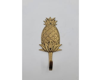4-1/4" Ant. Style  PINEAPPLE  Solid Brass HOOK Hanger, Coat, Hat, Towel Vintage