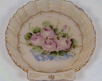 Vintage Cambridge Glass Charleton Crown Tuscan Shell Plate Dish Roses Trinket