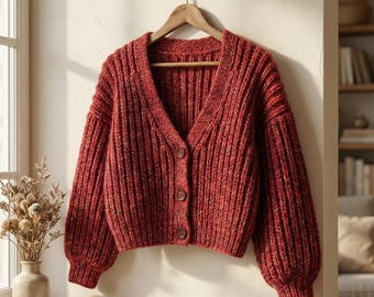 Oversized Cardigan Knitting Pattern PDF  [DE/EN] | Fisherman’s Rib Chunky Sweater | Easy Women’s Knit Pattern | The Weekend Knit Cardigan
