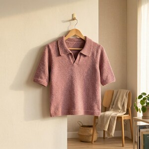 Stickmönster för vårbris-polo i PDF-format, enkelt stickat tröjemönster, nybörjarvänlig stickad polotröja, modern minimalistisk t-shirt, direktnedladdning bild 9