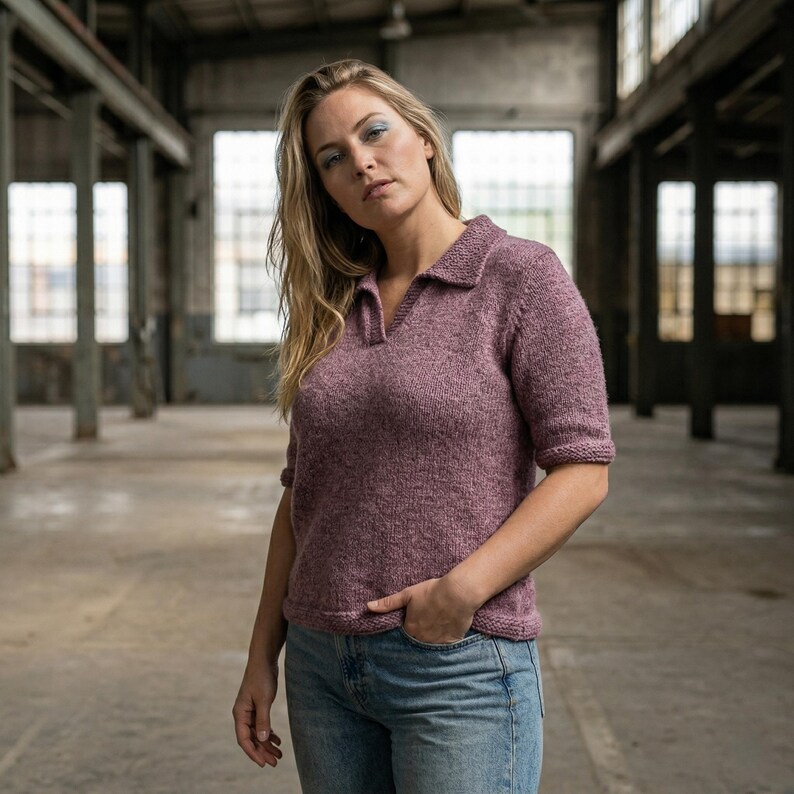 Stickmönster för vårbris-polo i PDF-format, enkelt stickat tröjemönster, nybörjarvänlig stickad polotröja, modern minimalistisk t-shirt, direktnedladdning bild 12