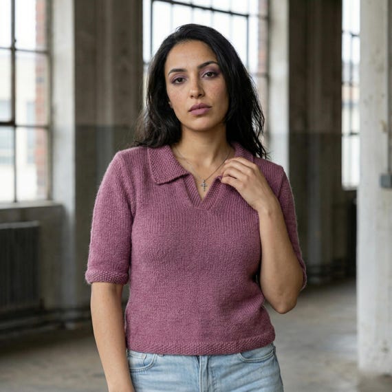 Spring Breeze Polo Knitting Pattern PDF, Easy Knit Sweater Pattern, Beginner Friendly Knit Polo Top, Modern Minimal Tee, Instant Download