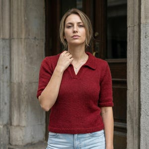 Stickmönster för vårbris-polo i PDF-format, enkelt stickat tröjemönster, nybörjarvänlig stickad polotröja, modern minimalistisk t-shirt, direktnedladdning bild 7