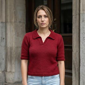 Stickmönster för vårbris-polo i PDF-format, enkelt stickat tröjemönster, nybörjarvänlig stickad polotröja, modern minimalistisk t-shirt, direktnedladdning bild 11