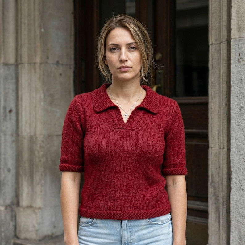 Stickmönster för vårbris-polo i PDF-format, enkelt stickat tröjemönster, nybörjarvänlig stickad polotröja, modern minimalistisk t-shirt, direktnedladdning bild 11