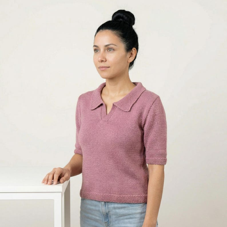 Stickmönster för vårbris-polo i PDF-format, enkelt stickat tröjemönster, nybörjarvänlig stickad polotröja, modern minimalistisk t-shirt, direktnedladdning bild 14