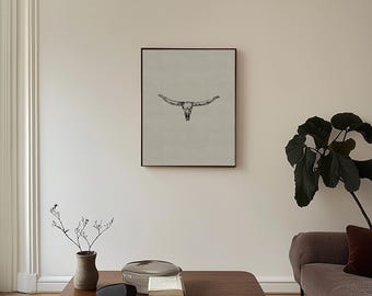 Longhorn Line Art Print | Vintage Western Decor (Digital Download)