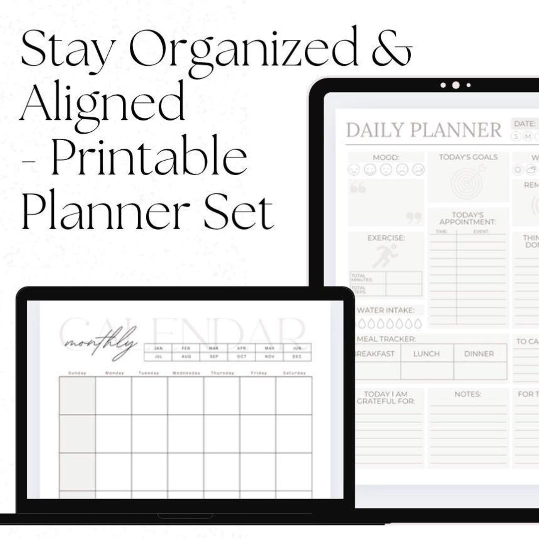 Organised And Routine Printable Daily & Monthly Planner Set | Minimalistic Productivity ...