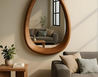 Organic Walnut Mirror that Softly Welcomes Guests in the Entryway, Warm Sculptural Wall Decor