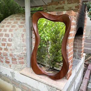 Asymmetrical Walnut Mirror, Solid Wood Wall Mirror, Organic Design Vanity, Living Room Decor image 3