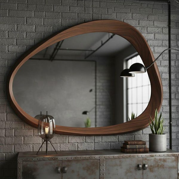 Handmade Solid Walnut Mirror Wall Decor Art for Living Room and Entryway