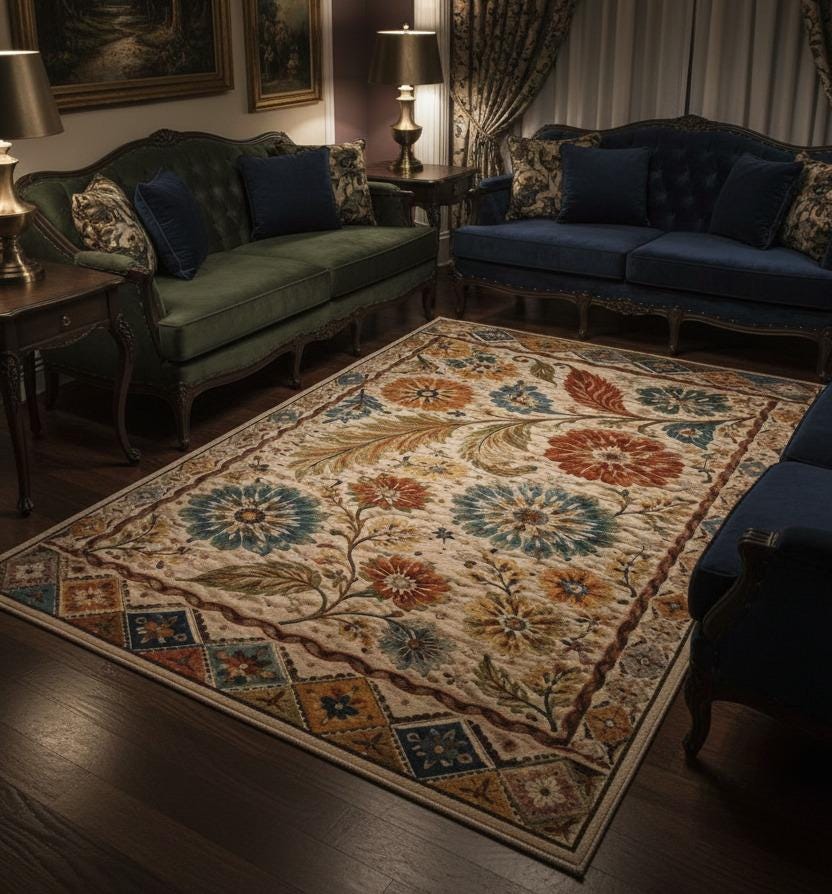 Hand Tufted Wool Floral Rug, Vintage Botanical Carpet - Etsy