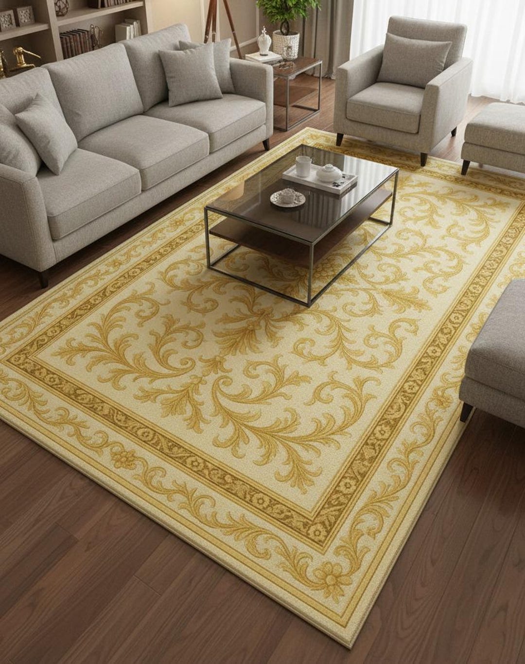 Golden Baroque Floral Area Rug – Vintage Ornamental Style - Etsy