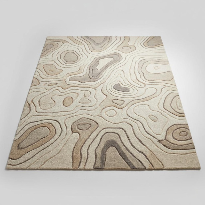 Topography Rug Pattern Organic Topographic Rug – Modern Tufted Beige Contour Carpet - Etsy