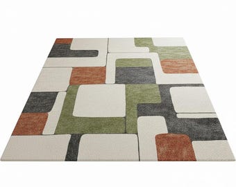 Geometrischer Patchwork Teppich - Modernes minimalistisches Wohndekor