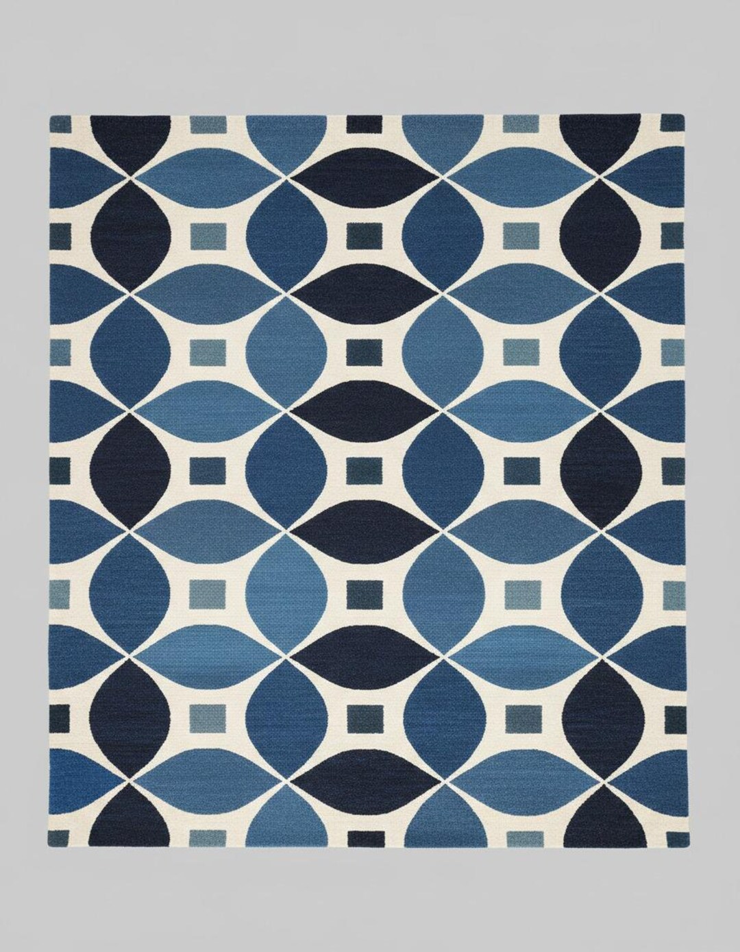 Modern Blue Geometric Rug | Mid-century Circle Pattern Carpet - Etsy