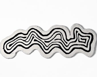 Handgemachter Tufted Teppich - Abstrakter Gewellter Teppich in Schwarz und Weiß