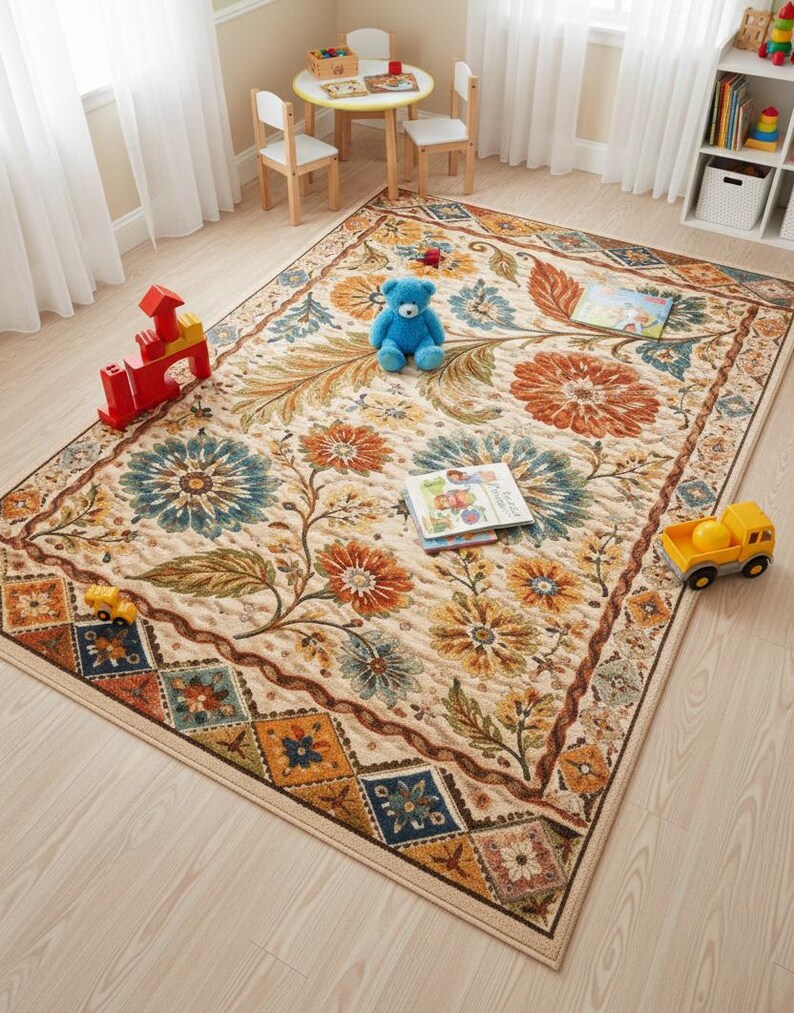 Hand Tufted Wool Floral Rug, Vintage Botanical Carpet - Etsy