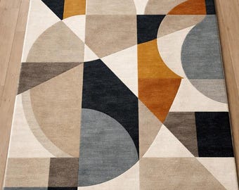 Handmade Tufted Abstract Geometric Rug – Neutral Modern Design
