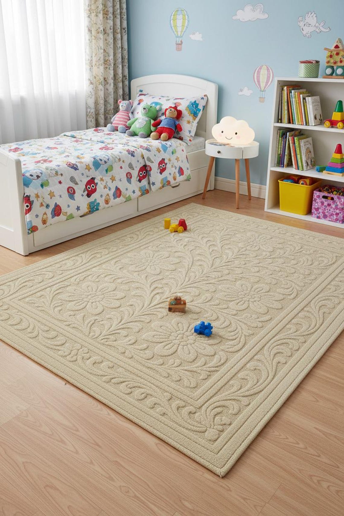 Tufted Floral Embossed Beige Area Rug | Plush Carved Carpet - Etsy