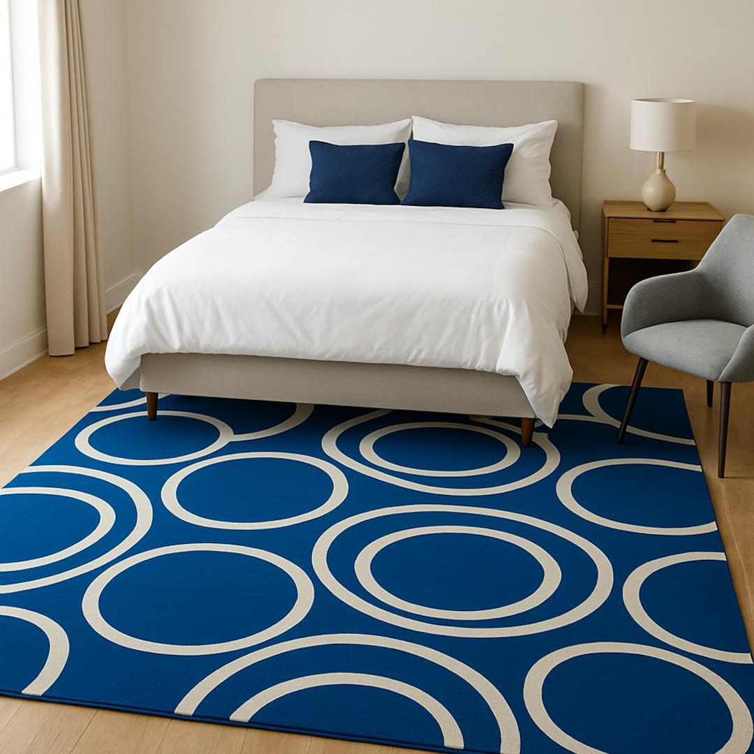 Modern Blue Circle Rug | Geometric Area Carpet - Etsy
