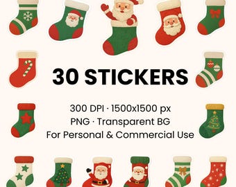 Fuzzy Socks Digital Stickers – 30 PNG Bundle | Cozy Holiday Clipart  | 300 DPI Transparent