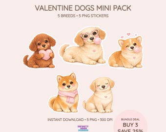 Valentine Dog Stickers | Kawaii Breeds Mini Pack (Digital Download)