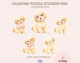 Valentine Poodle Stickers PNG | Pastel Doodle Mini Pack (5 PNG)