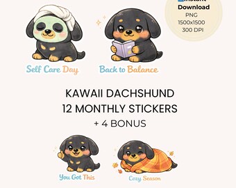 Kawaii Dog Habit Tracker Stickers PNG for GoodNotes | Cute Dachshund Planner Stickers | Digital Planner iPad | Productivity Tracker