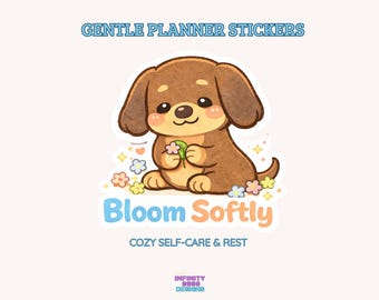 Kawaii Dachshund Planner Stickers | Self-Care Sampler (Digital PNG) | Try Me Pack Self Care