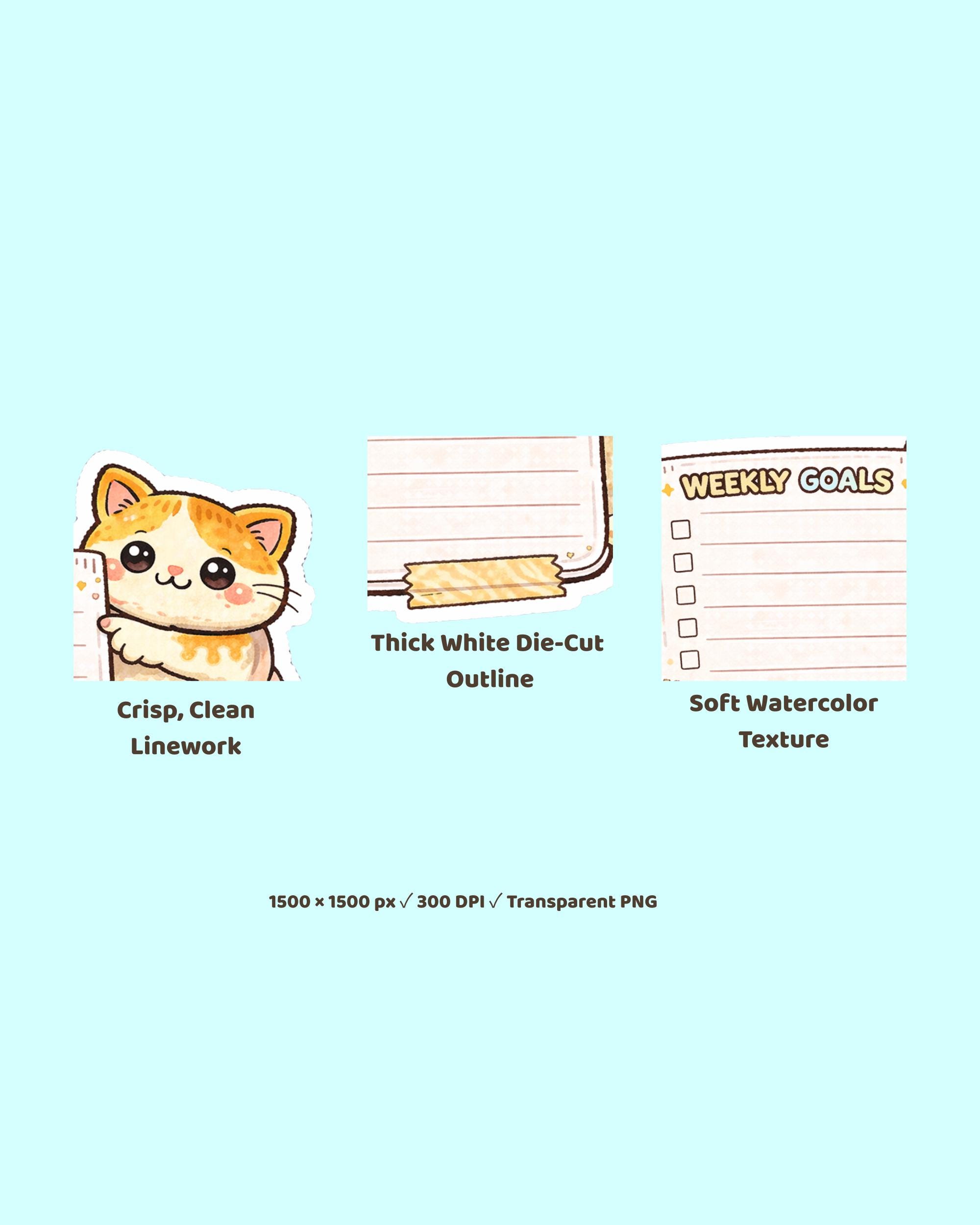 Kawaii Cat Memo Stickers Mini Pack | Digital Planner PNG (5 Designs) - Etsy