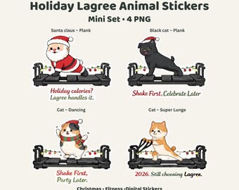 Holiday Lagree Animal Stickers | Cat Santa Fitness Planner (Digital Download)