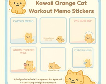 Kawaii Cat Workout Stickers | Fitness Memo (Digital Download)