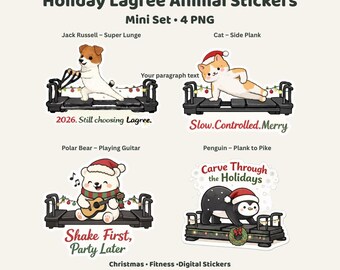 Holiday Lagree Animal Stickers | Christmas Fitness Planner (PNG Digital Download)