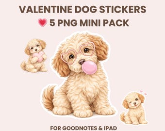 Valentine Dog Planner Stickers PNG | Cozy Doodle Mini Pack for GoodNotes