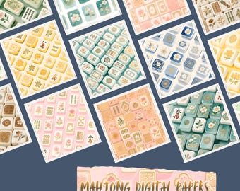 Papiers numériques de mahjong|carreaux orientaux floraux|PNG|papier pour scrapbooking|sublimation aquarelle