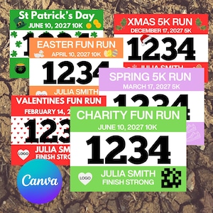 Race Bib Template, Custom Race Bib, Printable Editable Running Bib, Digital Canva Template for Runners 7.5x5.5,