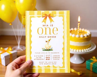 Silly Goose Invitation, Charming Editable Template for 1st Birthday, Printable Goose Party Invite