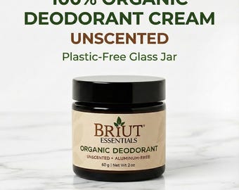 Unscented Organic Deodorant Cream | Glass Jar Aluminum Free | Zero Waste Underarm Paste | Sensitive Skin Fragrance Free | 2oz